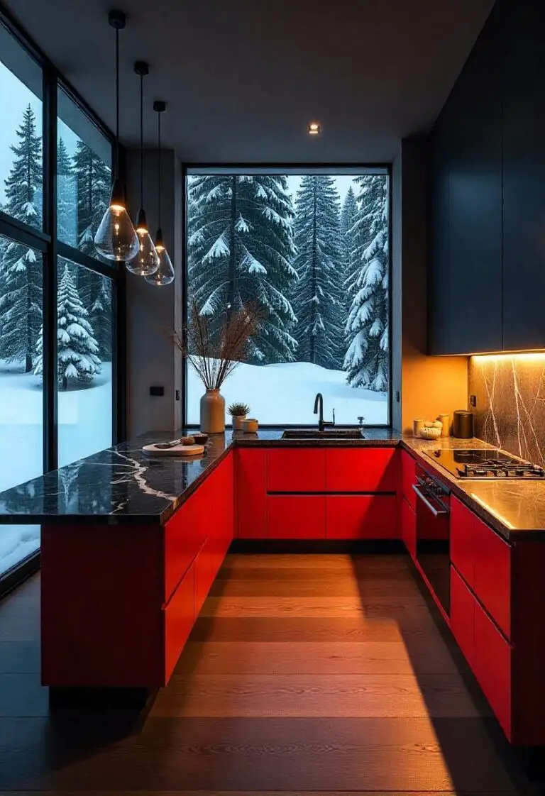 Red and Gray Kitchen Cabinets